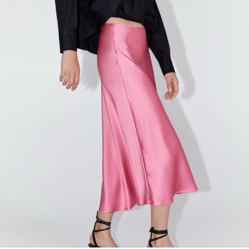 Zara Pink Satin maxi skirt elastic waist